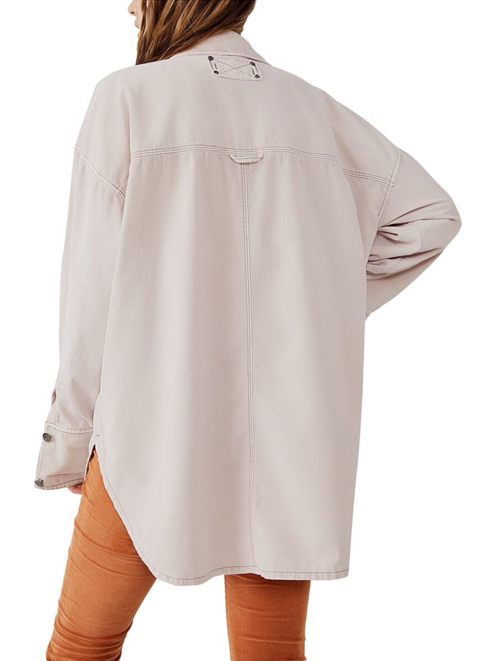 Free People Baby Corduroy Oversized Button Down Shirt Beige Small 100% Cotton - Picture 2 of 16